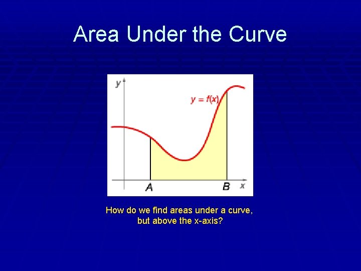 Area Under the Curve How do we find areas under a curve, but above