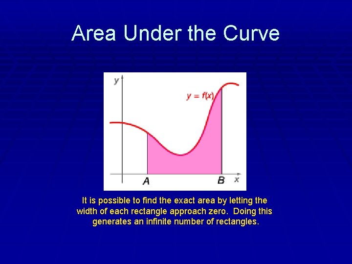 Area Under the Curve It is possible to find the exact area by letting