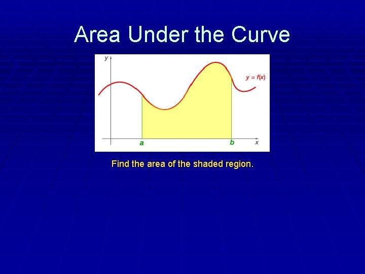 Area Under the Curve Find the area of the shaded region. 