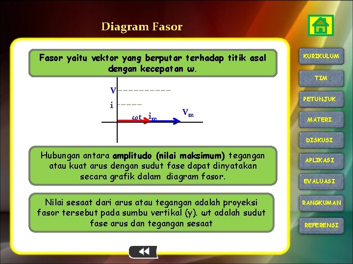 Diagram Fasor yaitu vektor yang berputar terhadap titik asal dengan kecepatan ω. V i