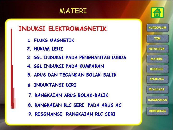 MATERI INDUKSI ELEKTROMAGNETIK 1. FLUKS MAGNETIK 2. HUKUM LENZ 3. GGL INDUKSI PADA PENGHANTAR