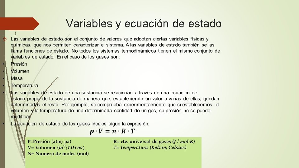 Variables y ecuación de estado 