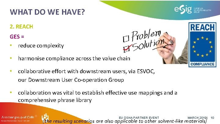 WHAT DO WE HAVE? 2. REACH GES = • reduce complexity • harmonise compliance