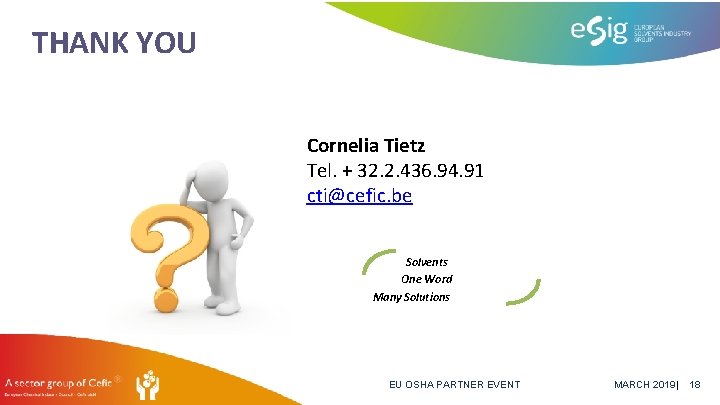 THANK YOU Cornelia Tietz Tel. + 32. 2. 436. 94. 91 cti@cefic. be Solvents