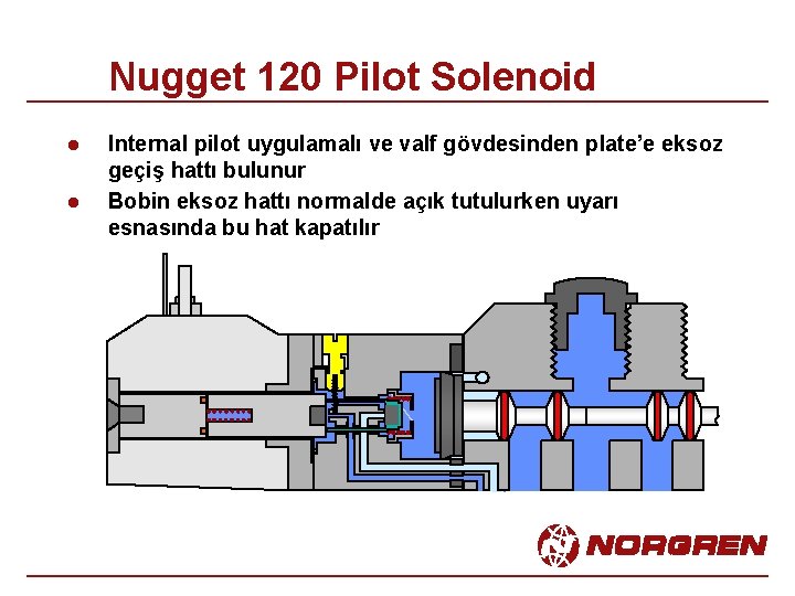 Nugget 120 Pilot Solenoid l l Internal pilot uygulamalı ve valf gövdesinden plate’e eksoz