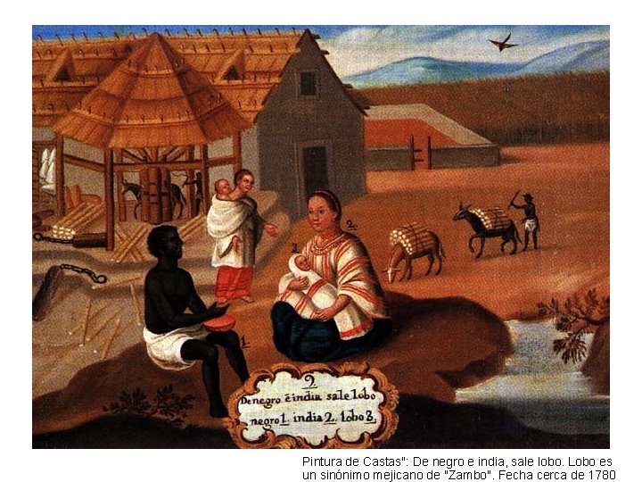 De negro e india: Zambo Pintura de Castas": De negro e india, sale lobo.