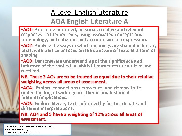 A Level English Literature AQA English Literature A • AO 1: Articulate informed, personal,