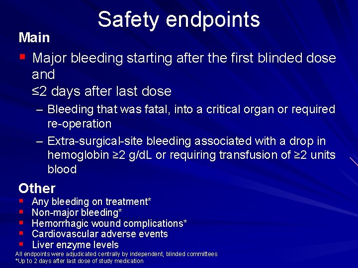Safety endpoints Main § Major bleeding starting after the first blinded dose and ≤
