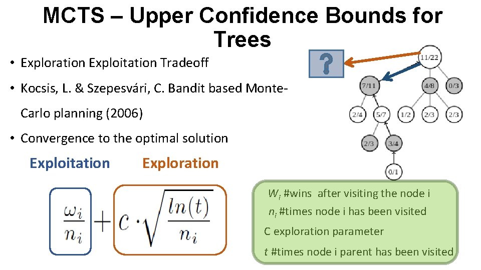 MCTS – Upper Confidence Bounds for Trees • Exploration Exploitation Tradeoff • Kocsis, L.