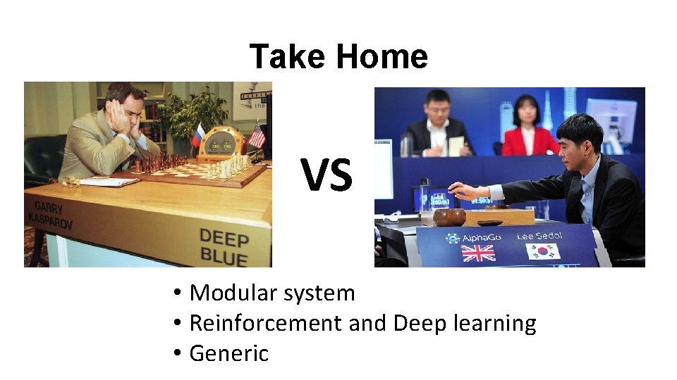 Take Home VS • Modular system • Reinforcement and Deep learning • Generic 