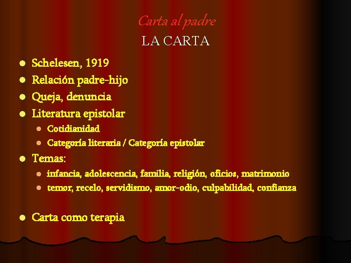 Carta al padre LA CARTA Schelesen, 1919 l Relación padre-hijo l Queja, denuncia l