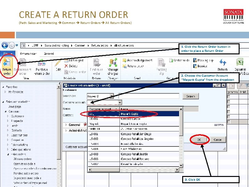 CREATE A RETURN ORDER (Path: Sales and Marketing Common Return Orders All Return Orders)