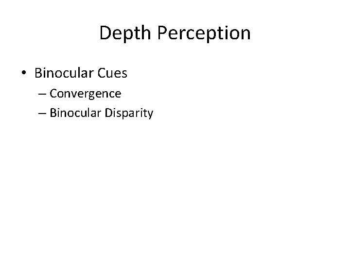 Depth Perception • Binocular Cues – Convergence – Binocular Disparity 