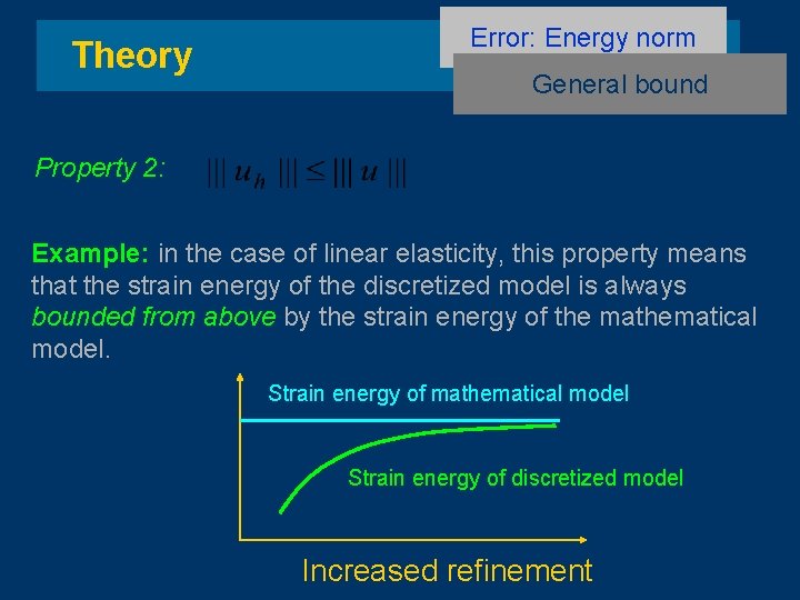 Theory Error: Energy norm General bound Property 2: Example: in the case of linear