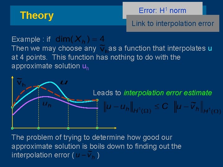 Theory Error: H 1 norm Link to interpolation error Example : if Then we