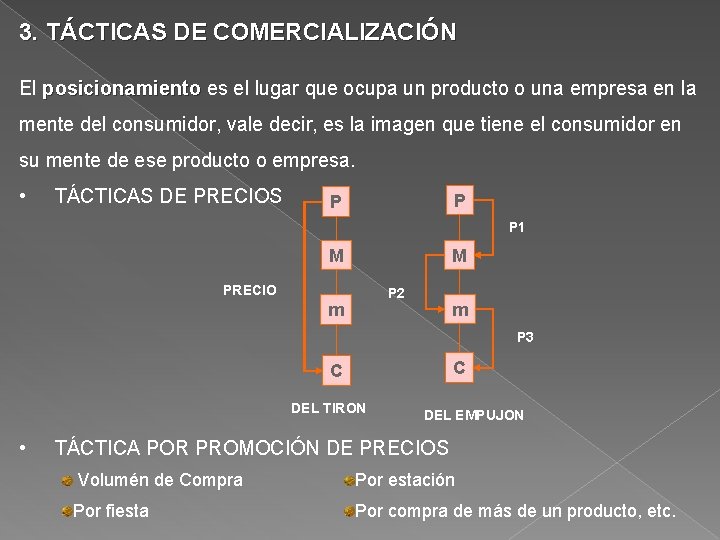 3. TÁCTICAS DE COMERCIALIZACIÓN El posicionamiento es el lugar que ocupa un producto o