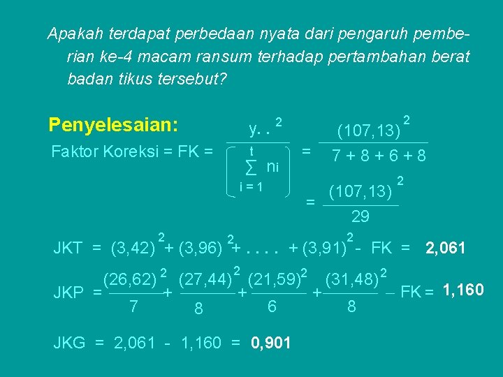 Apakah terdapat perbedaan nyata dari pengaruh pemberian ke-4 macam ransum terhadap pertambahan berat badan Apakah terdapat perbedaan nyata dari pengaruh pemberian ke-4 macam ransum terhadap pertambahan berat badan