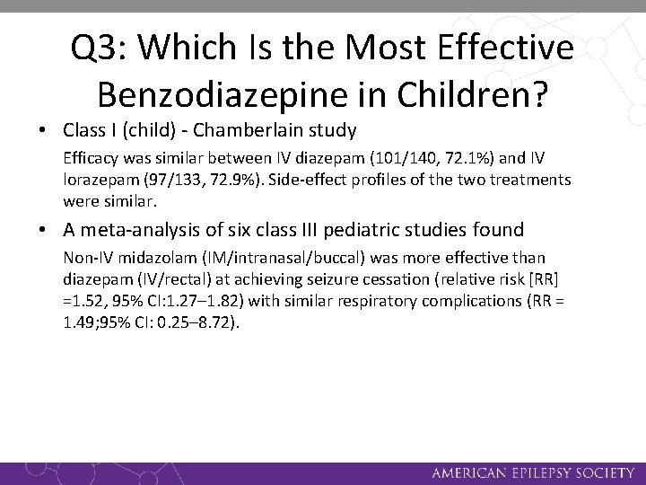 Q 3: Which Is the Most Effective Benzodiazepine in Children? • Class I (child)