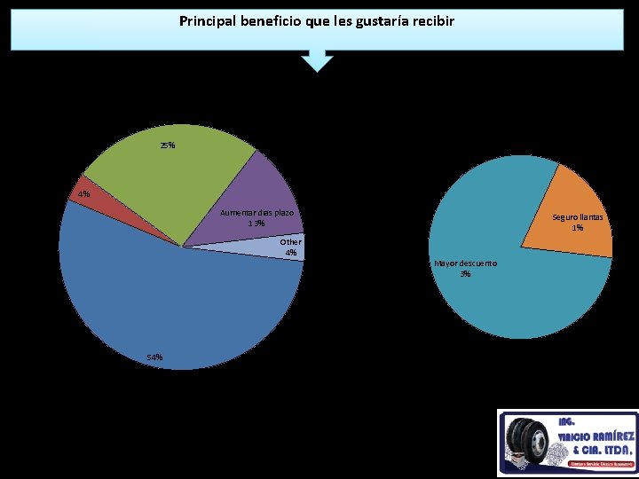 Principal beneficio que les gustaría recibir 25% 4% Aumentar dias plazo 13% Other 4% Principal beneficio que les gustaría recibir 25% 4% Aumentar dias plazo 13% Other 4%