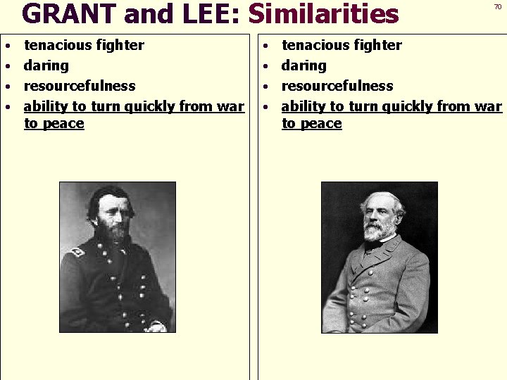 GRANT and LEE: Similarities tenacious fighter • daring • resourcefulness • ability to turn