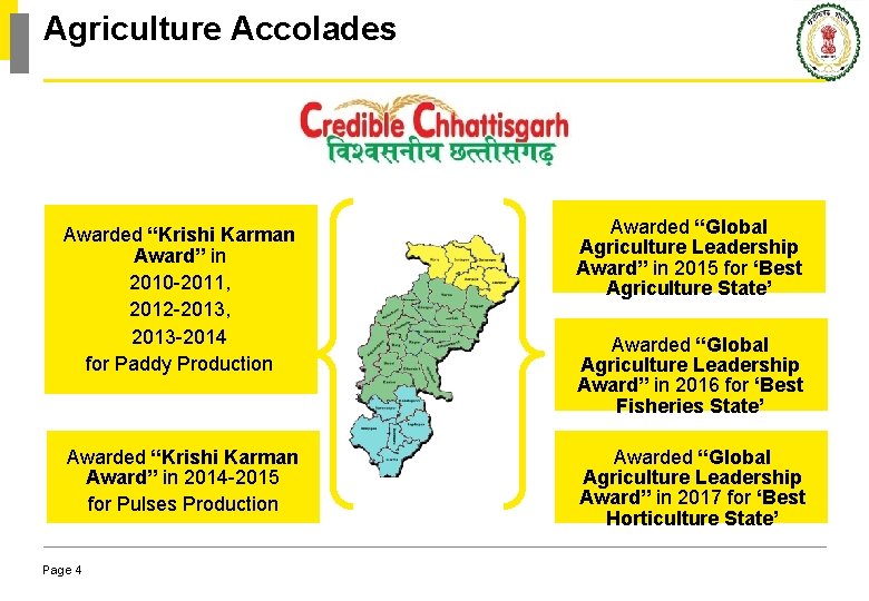 Agriculture Accolades Awarded “Krishi Karman Award” in 2010 -2011, 2012 -2013, 2013 -2014 for