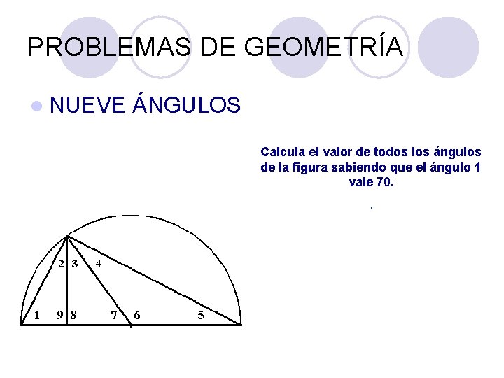 PROBLEMAS DE GEOMETRÍA l NUEVE ÁNGULOS Calcula el valor de todos los ángulos de PROBLEMAS DE GEOMETRÍA l NUEVE ÁNGULOS Calcula el valor de todos los ángulos de