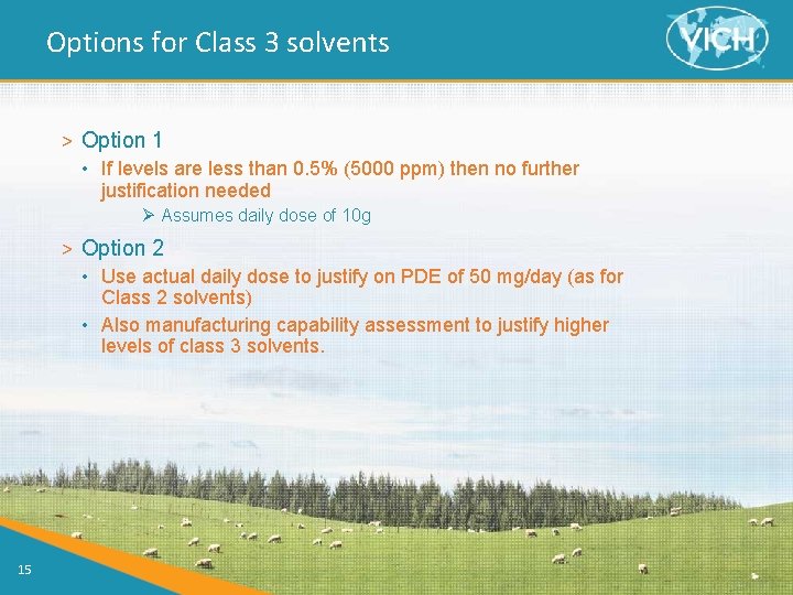 Options for Class 3 solvents > Option 1 • If levels are less than