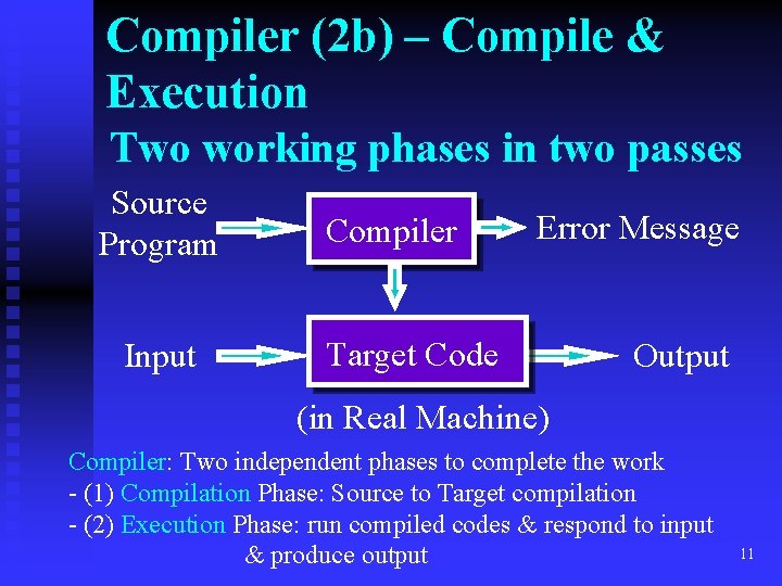 Compiler (2 b) – Compile & Execution Two working phases in two passes Source