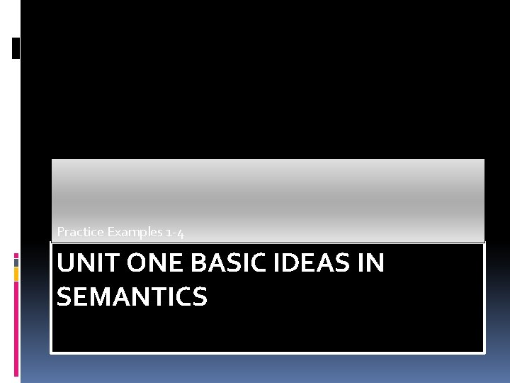 Practice Examples 1 -4 UNIT ONE BASIC IDEAS IN SEMANTICS 