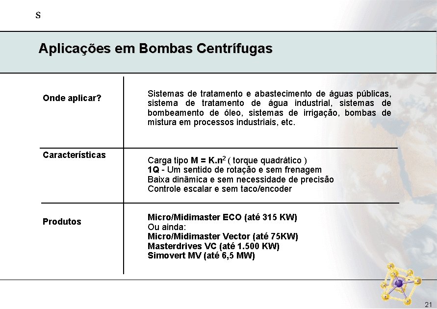 s Aplicações em Bombas Centrífugas Onde aplicar? Características Produtos Sistemas de tratamento e abastecimento s Aplicações em Bombas Centrífugas Onde aplicar? Características Produtos Sistemas de tratamento e abastecimento