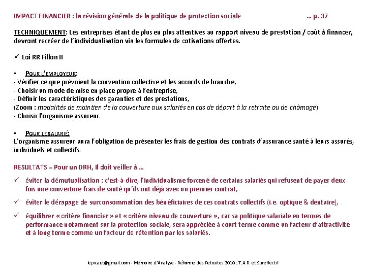 IMPACT FINANCIER : la révision générale de la politique de protection sociale … p.