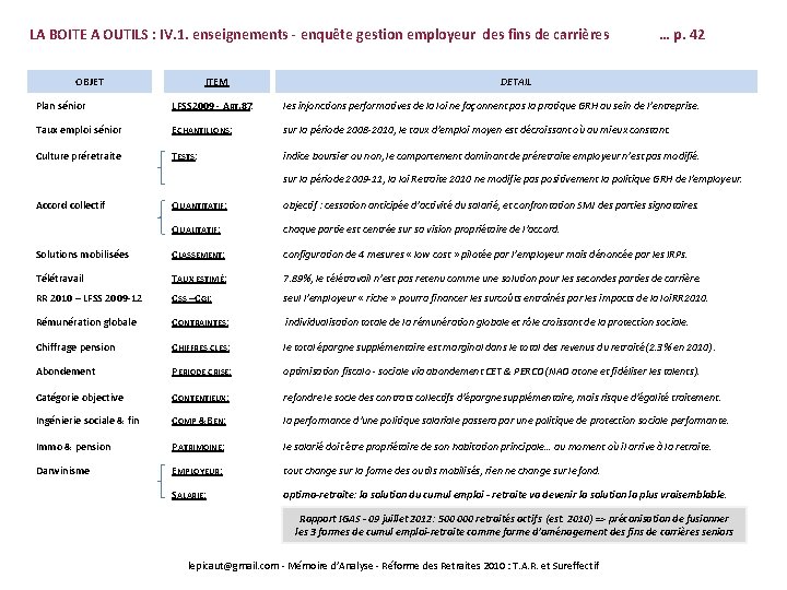 LA BOITE A OUTILS : IV. 1. enseignements - enquête gestion employeur des fins