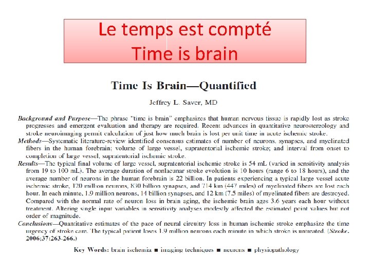 Le temps est compté Time is brain 