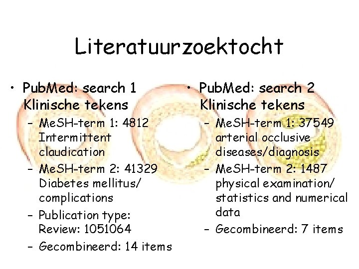 Literatuurzoektocht • Pub. Med: search 1 Klinische tekens – Me. SH-term 1: 4812 Intermittent