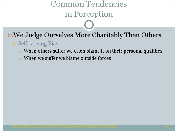 Common Tendencies in Perception We Judge Ourselves More Charitably Than Others Self-serving Bias When Common Tendencies in Perception We Judge Ourselves More Charitably Than Others Self-serving Bias When