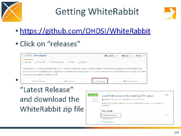 Getting White. Rabbit • https: //github. com/OHDSI/White. Rabbit • Click on “releases” • Find