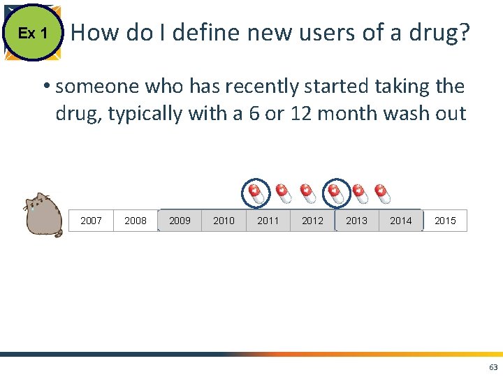 Ex 1 How do I define new users of a drug? • someone who