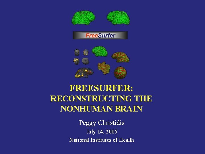 FREESURFER: RECONSTRUCTING THE NONHUMAN BRAIN Peggy Christidis July 14, 2005 National Institutes of Health