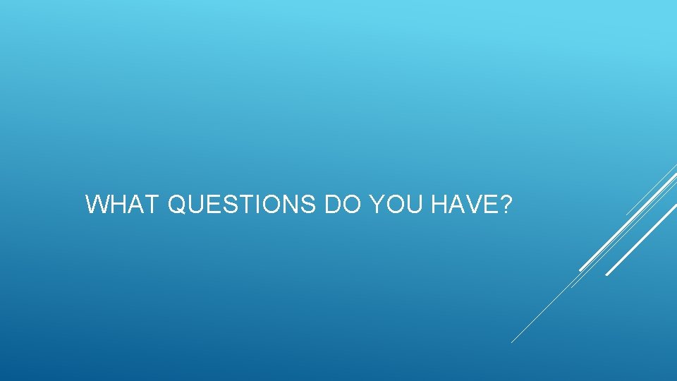 WHAT QUESTIONS DO YOU HAVE? 