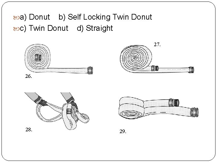 a) Donut b) Self Locking Twin Donut c) Twin Donut d) Straight 27. a) Donut b) Self Locking Twin Donut c) Twin Donut d) Straight 27.