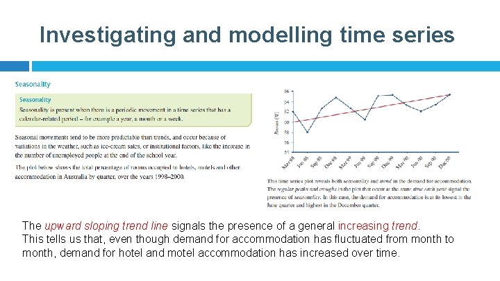 Investigating and modelling time series The upward sloping trend line signals the presence of