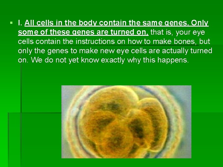 § I. All cells in the body contain the same genes. Only some of