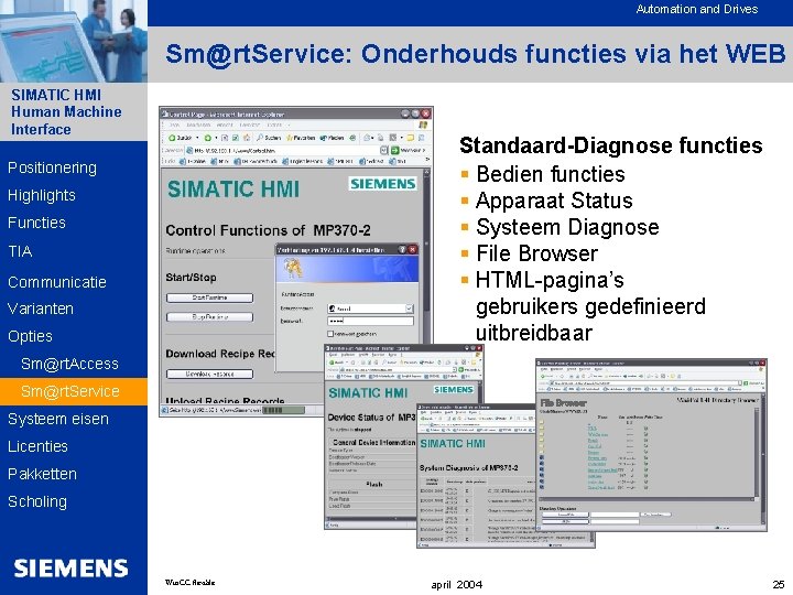 Automation and Drives Sm@rt. Service: Onderhouds functies via het WEB SIMATIC HMI Human Machine