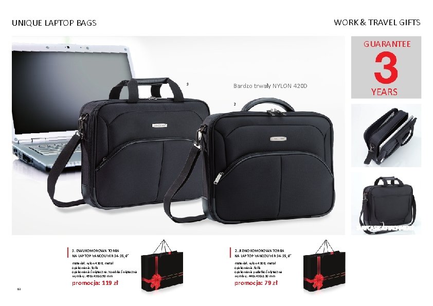 WORK & TRAVEL GIFTS UNIQUE LAPTOP BAGS GUARANTEE 1 Bardzo trwały NYLON 420 D WORK & TRAVEL GIFTS UNIQUE LAPTOP BAGS GUARANTEE 1 Bardzo trwały NYLON 420 D