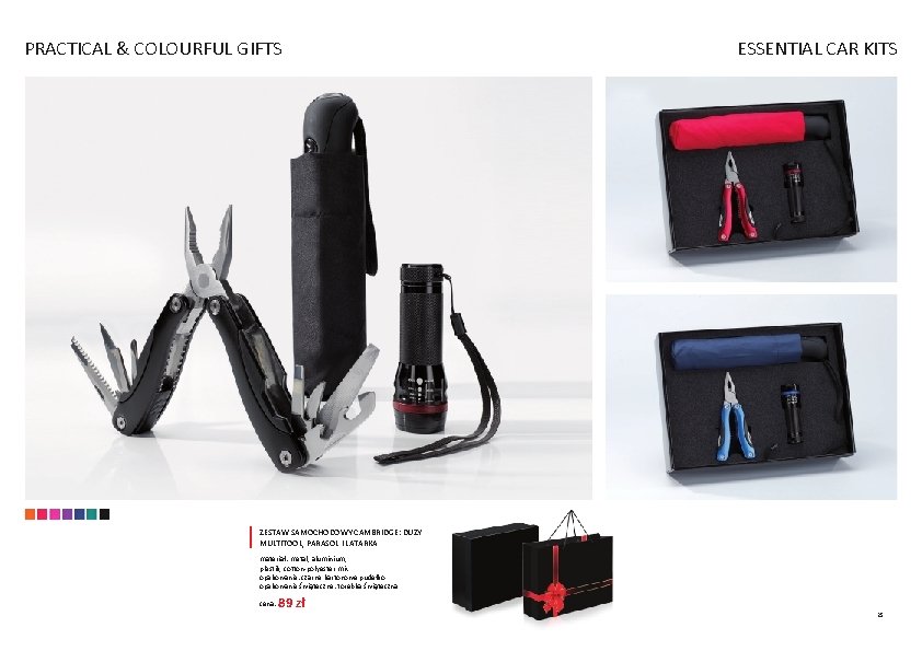 PRACTICAL & COLOURFUL GIFTS ESSENTIAL CAR KITS ZESTAW SAMOCHODOWY CAMBRIDGE: DUŻY MULTITOOL, PARASOL I PRACTICAL & COLOURFUL GIFTS ESSENTIAL CAR KITS ZESTAW SAMOCHODOWY CAMBRIDGE: DUŻY MULTITOOL, PARASOL I