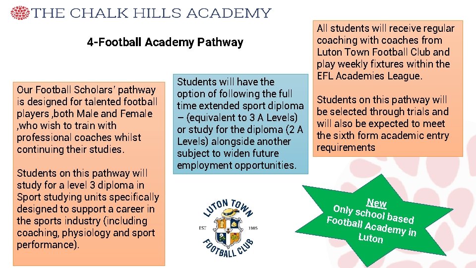 4 -Football Academy Pathway Our Football Scholars’ pathway is designed for talented football players