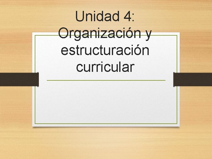 Unidad 4: Organización y estructuración curricular 