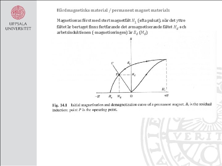 Hårdmagnetiska material / permanent magnet materials Magnetiseras först med stort magnetfält H 1 (ofta