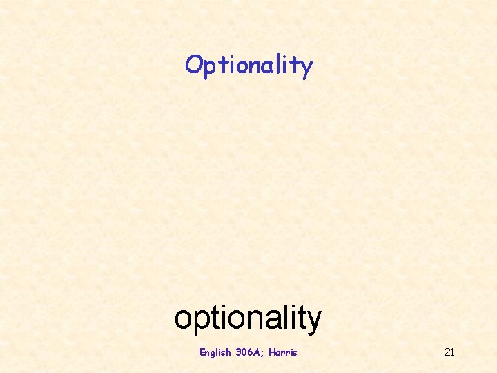 Optionality optionality English 306 A; Harris 21 