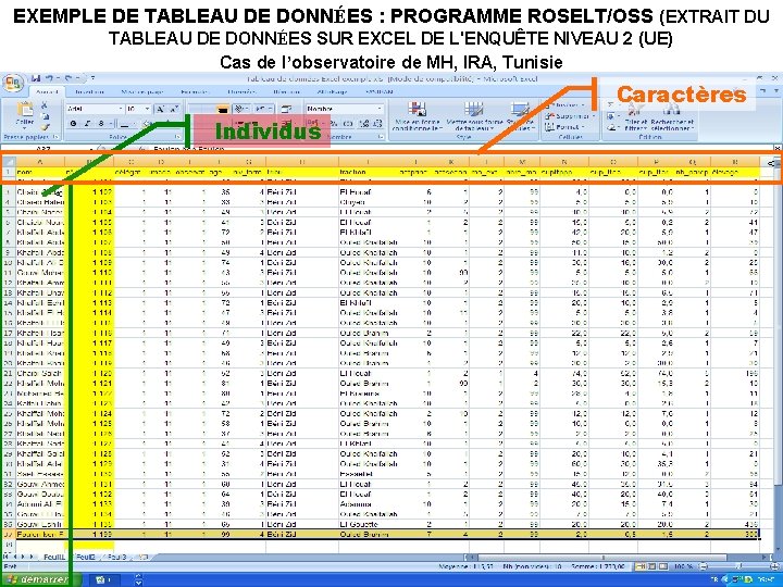 EXEMPLE DE TABLEAU DE DONNÉES : PROGRAMME ROSELT/OSS (EXTRAIT DU TABLEAU DE DONNÉES SUR